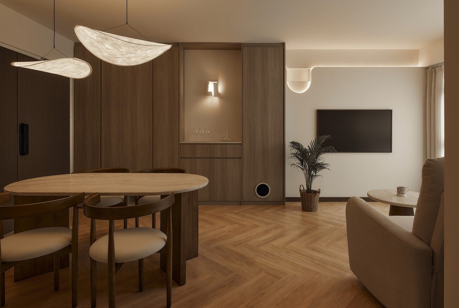 Hana Sierra Oak SPC vinyl in herringbone, click-installed over an existing floor