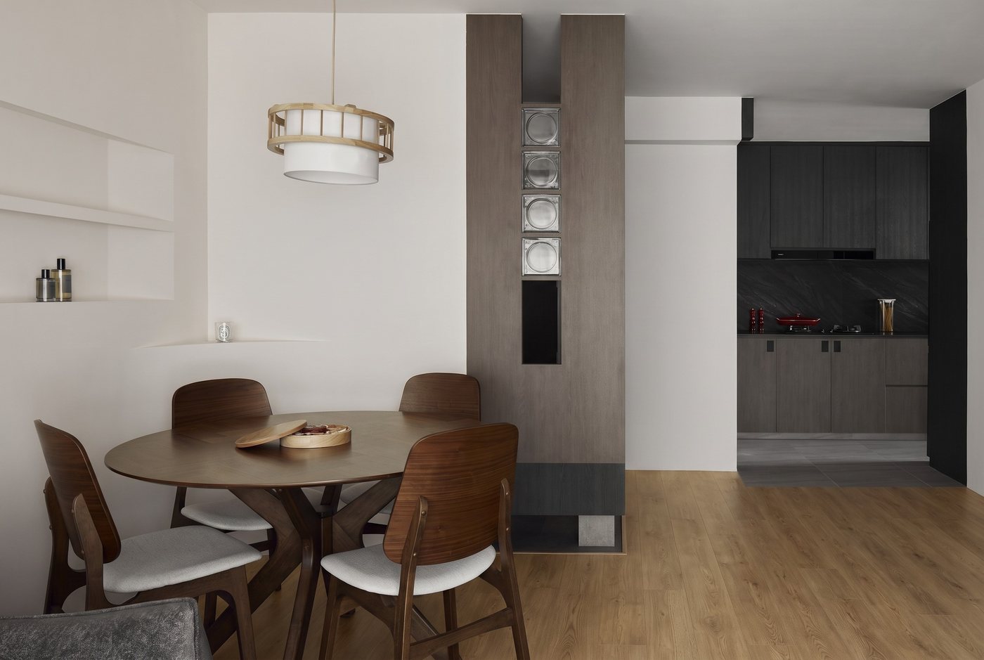 A dining room re-floored with Hana Sierra Oak vinyl